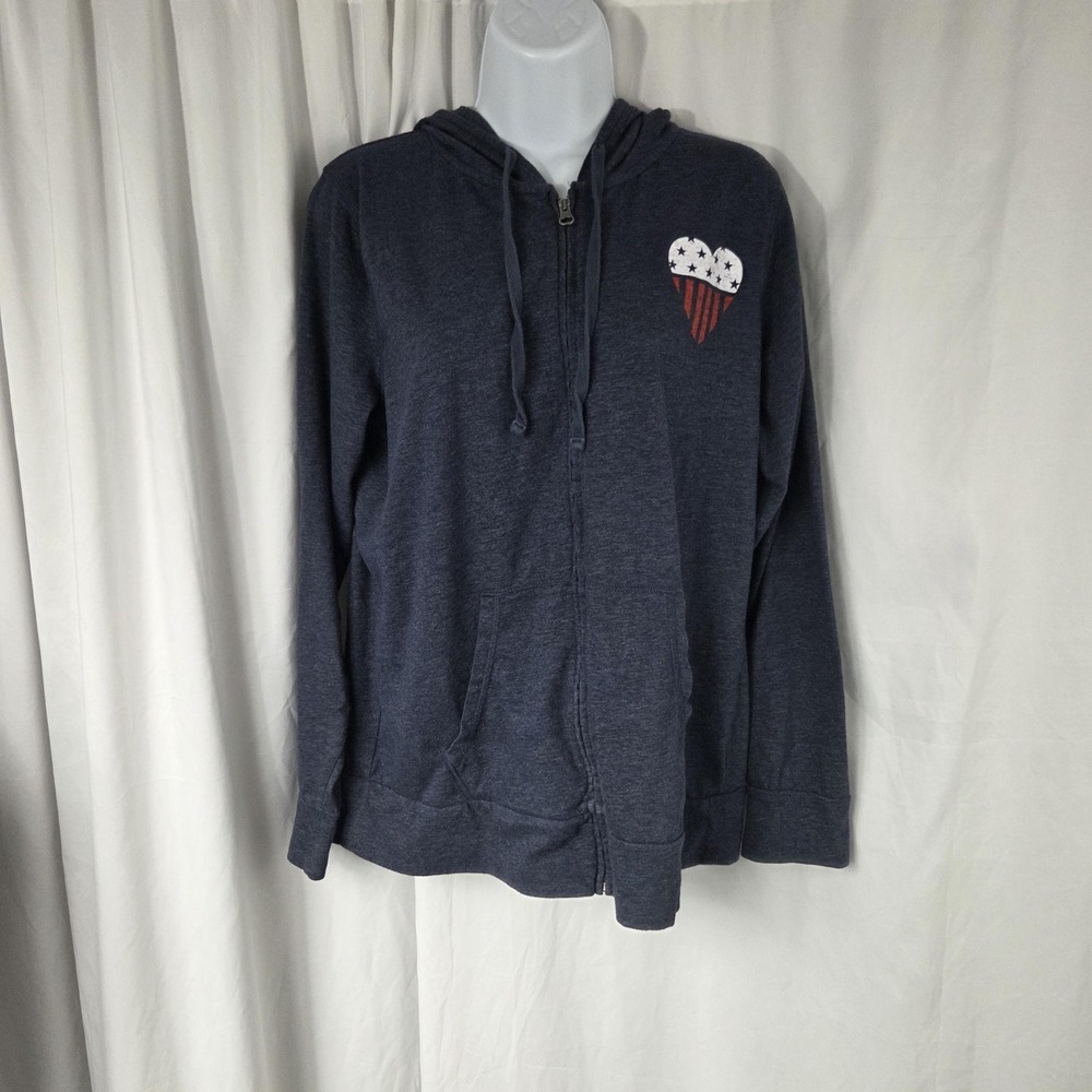 Sonoma Goods For Life Hoodie Womens Large Blue Full Zip American Flag Heart